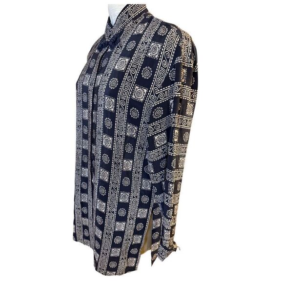 Dana Buchman 100% Silk Tunic Geometric Print Mandarin Collar Sz. 12 - Picture 8 of 15